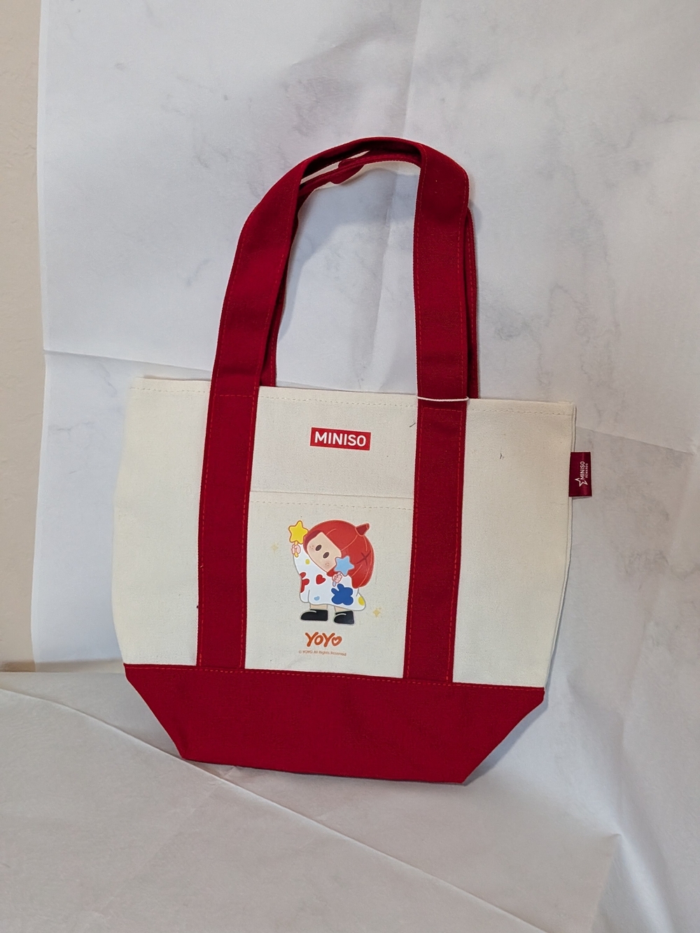 MINISO Red & Cream Canvas Tote with Yoyo Character
